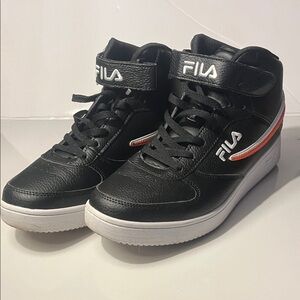 Fila Black and White High-Top Sneakers with Red Detail